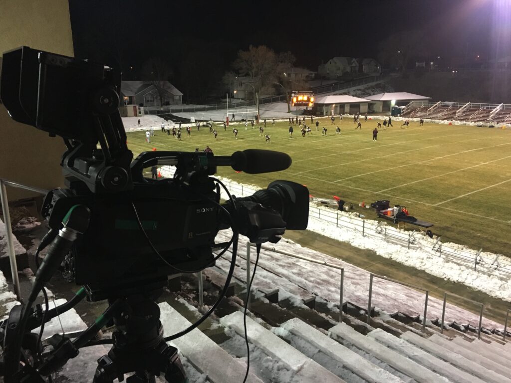 TV camera above a football field
