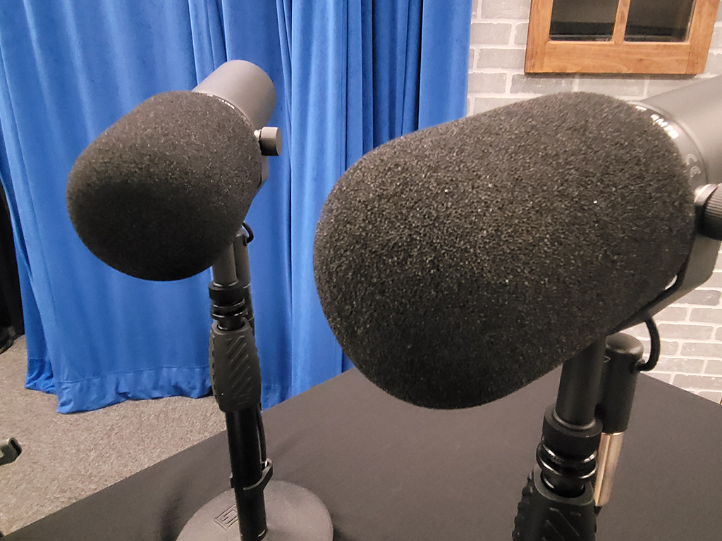 Close up of podcast microphones